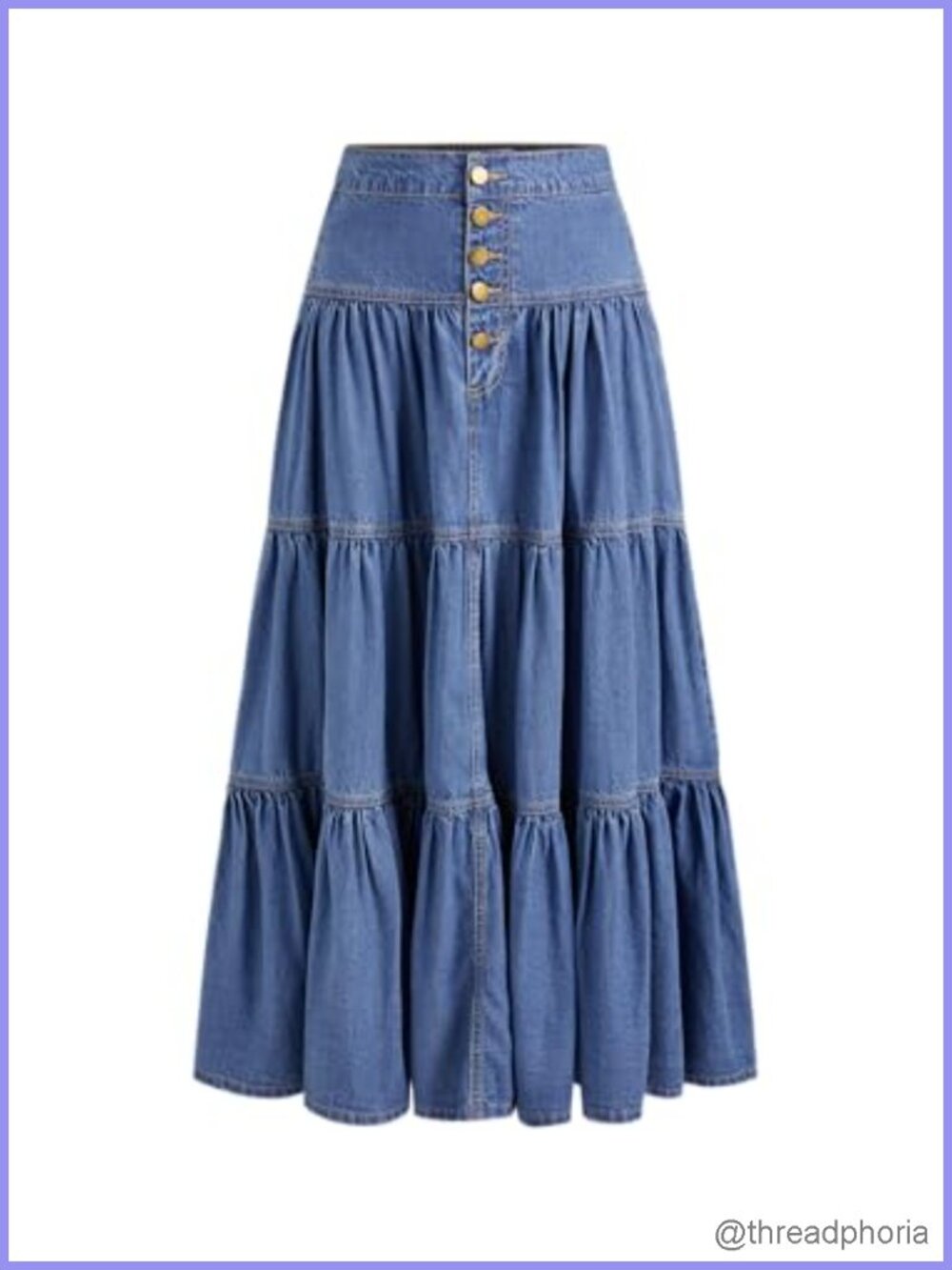 High Rise Tiered Button Down Denim Maxi Jean Skirt